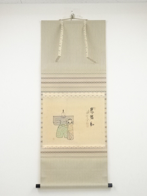 JAPANESE HANGING SCROLL / HAND PAINTED / HINA DOLL / BY DAIDO NISHIGAKI
